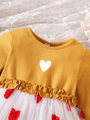 Sweet Heart Dress For Toddler Baby Girls Long Sleeve Mesh Tulle Stitching