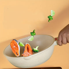 Medical Stone Sauce Pan With Lid Beige Wok Skillet