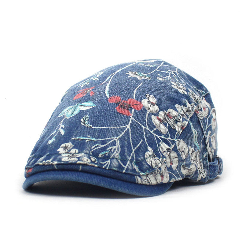 Vintage Denim Beret Newsboy Hat For Women Adjustable Flat Cap Driving Hat