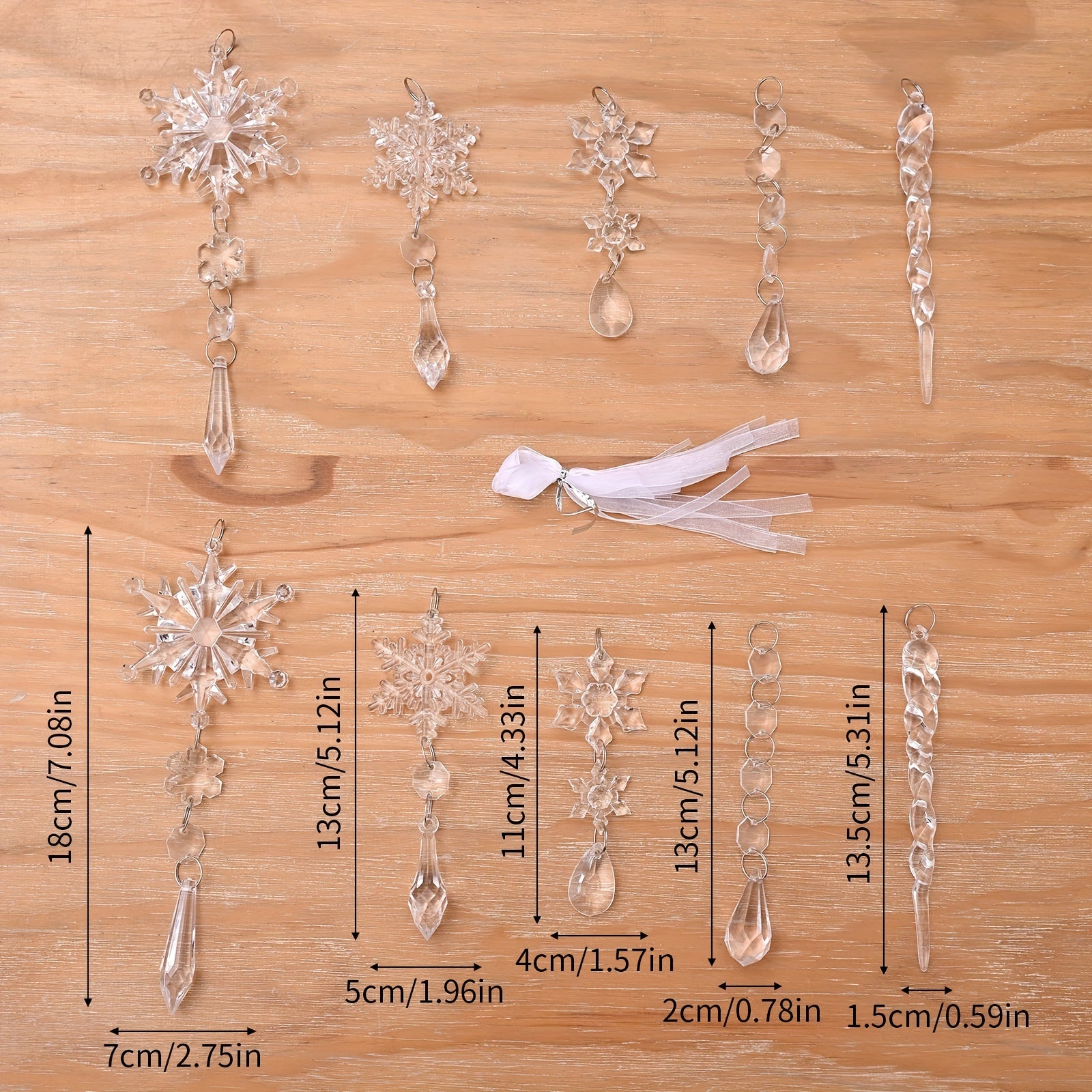 10pcs Acrylic Snowflakes Icicle Hanging Decoration Christmas Tree Supplies