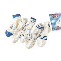 5 Pairs Cute Animal Print Ankle Socks Women's Stockings