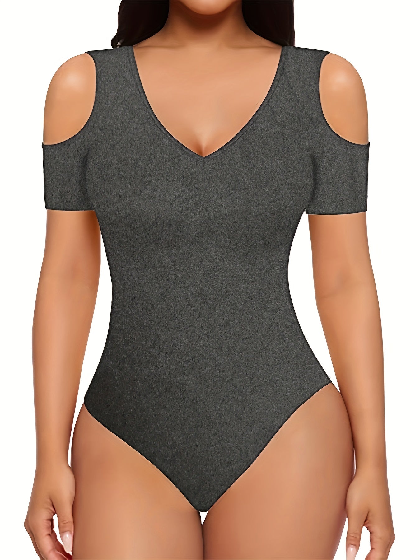 Sexy Cold Shoulder V Neck Bodysuit One Piece Women's Clothing