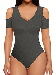 Sexy Cold Shoulder V Neck Bodysuit One Piece Women's Clothing