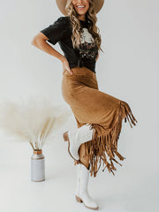 Tassel High Waist Midi Skirt Vintage Style Women's Clothing