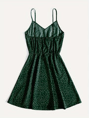 Polka Dot Spaghetti Strap Dress Casual V neck Backless Cami Dress