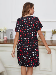 Heart Print Nightdress Short Sleeve Sleep Dress Women's Sleepwear