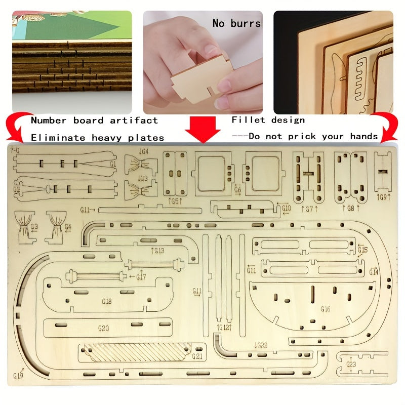 Wooden Puzzle Camping Car Model 3D Building Block Toy