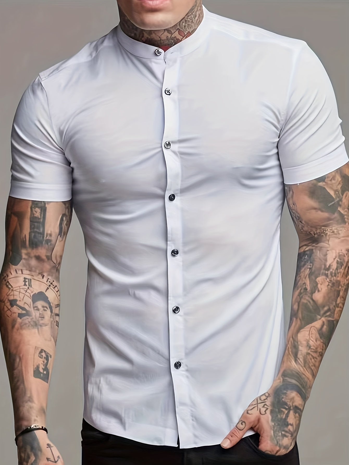 Solid Men's Casual Short Sleeve Shirt Summer Tops