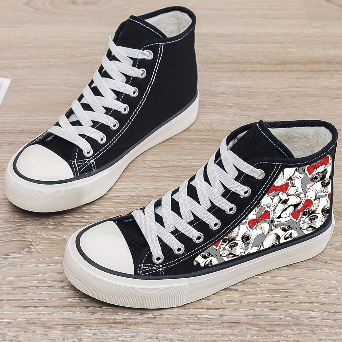 Puppy Print Plush Lined Chunky Sneakers Fall Winter Warm