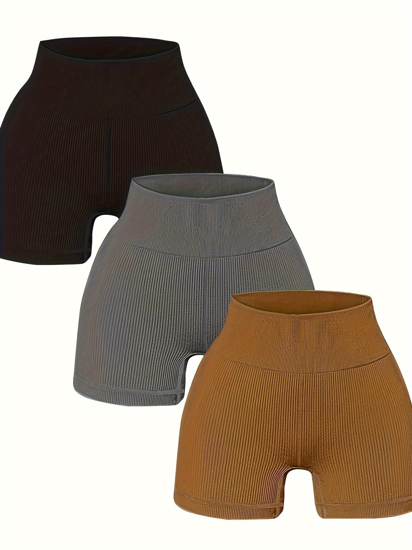 3pc High Waist Ribbed Yoga Biker Shorts Women's Activewear
