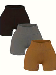3pc High Waist Ribbed Yoga Biker Shorts Women's Activewear