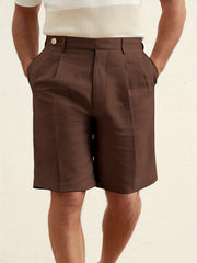 Solid Cotton Classic Dress Shorts Men's Formal Summer Business Wedding Party