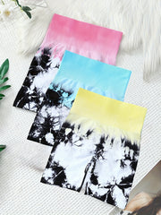 3pcs Tie Dye Sports Shorts Seamless Workout Fitness Yoga Shorts