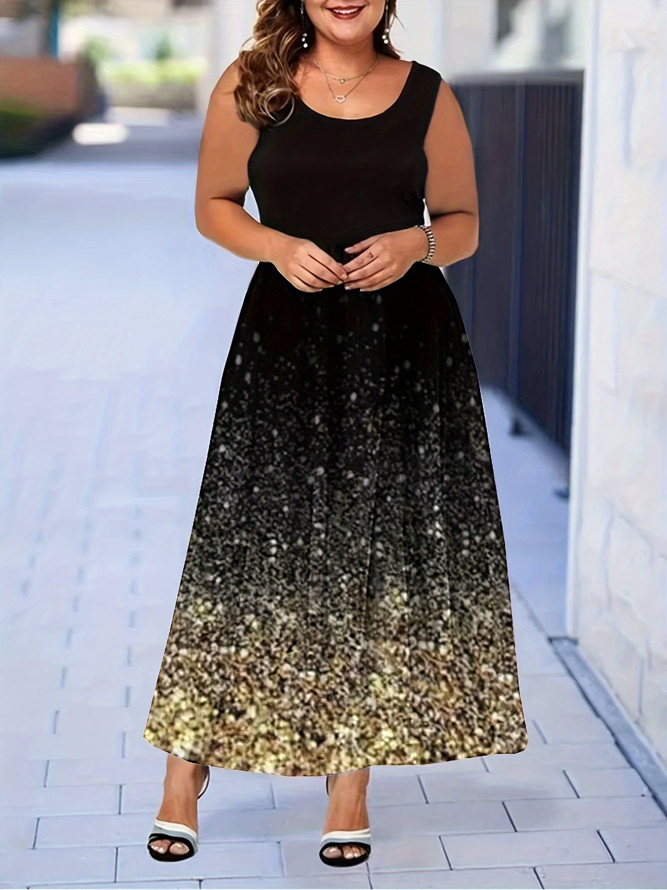 Floral Tank Dress Round Neck Maxi A-line