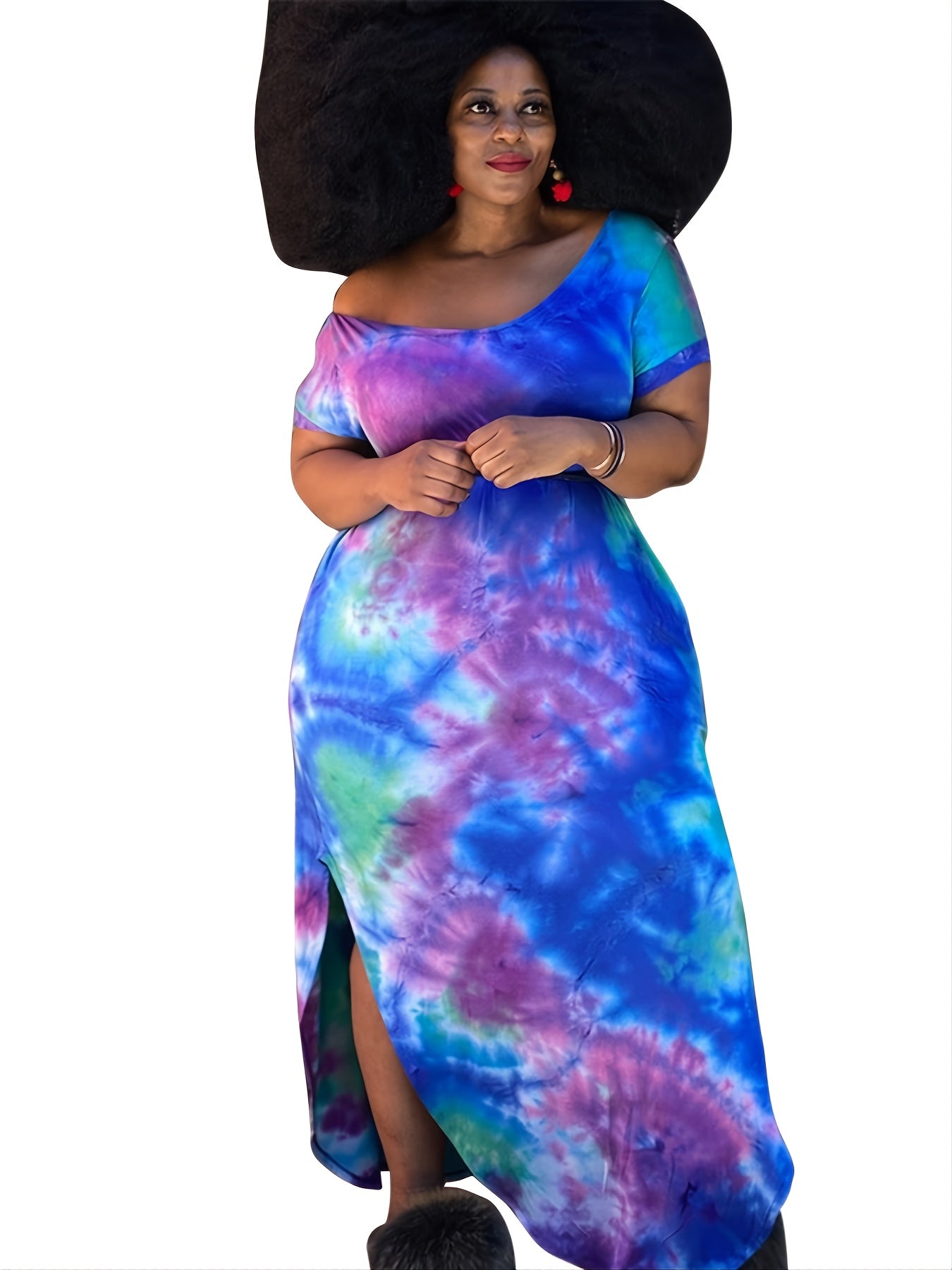 Tie Dye Maxi Dress Women's Plus Loose Fit Long Dress