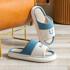 Linen Slides Slippers Casual Non-slip Home Shoes Open Toe Sandals