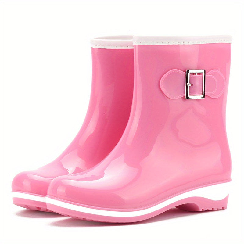 Women's Buckle Rain Boots Comfortable Slip On Shoes