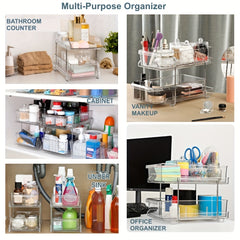 2 Tier Clear Organizer With Dividers Slide Out Storage Container