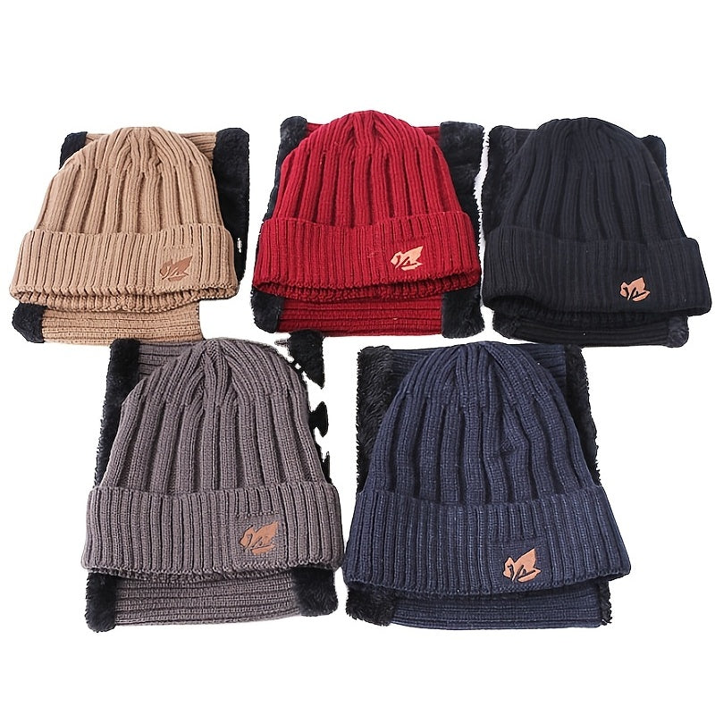 Velvet Thickened Cycling Hat Set Warm Windproof Knitted Beanie Muffler