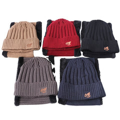 Velvet Thickened Cycling Hat Set Warm Windproof Knitted Beanie Muffler