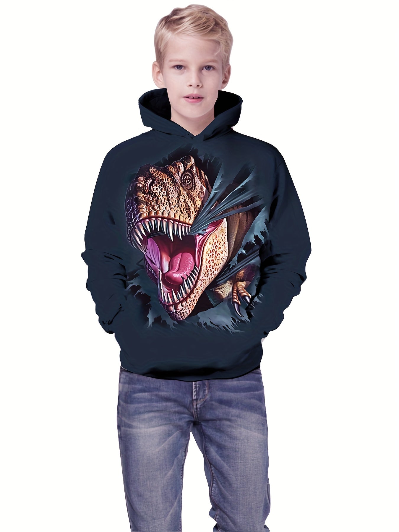 Dinosaur & Wall 3D Print Boys Hoodie