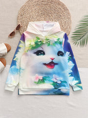 Flower Kitty Graphic Hoodie for Girls