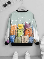 Colorful Cat Print Kid's Sweatshirt Unisex Pullover Causal Long Sleeve Top