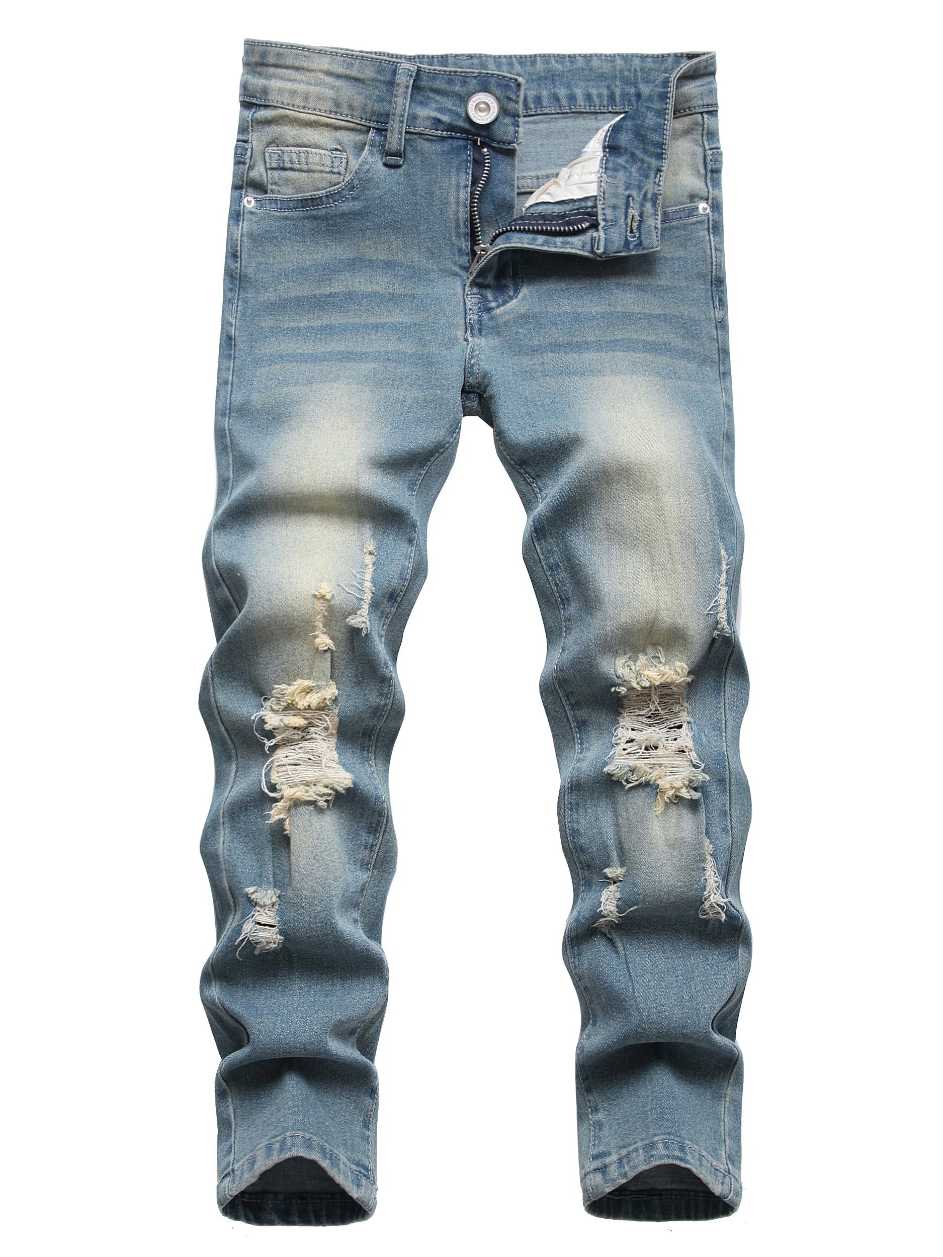 Boys Ripped Jeans Straight Cut Denim Pants for Spring and Autumn