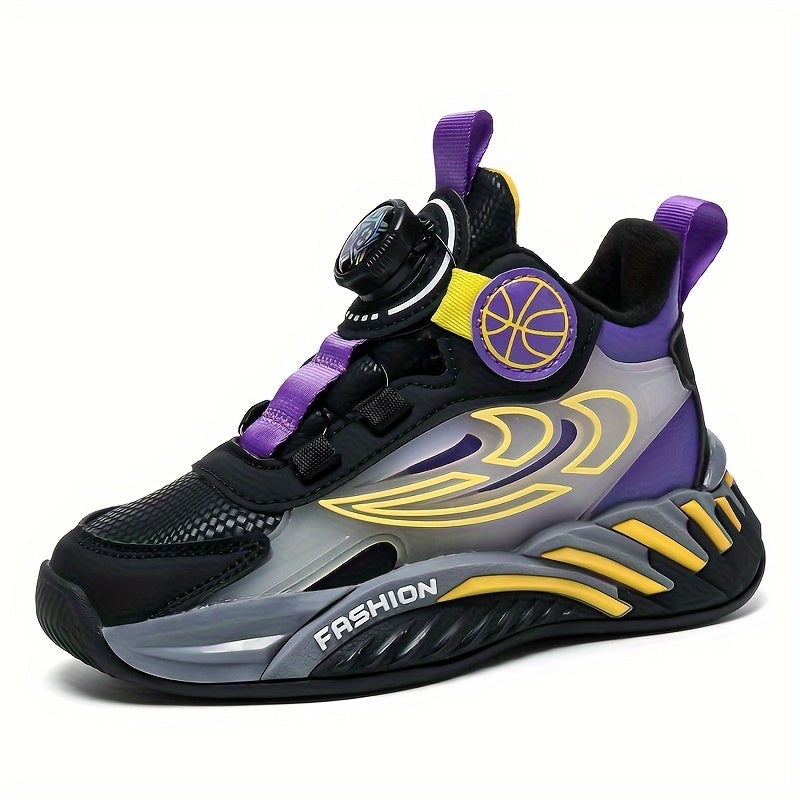 Boy's Rotating Buckle Basketball Shoes Non Slip Sneakers