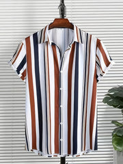 Vertical Stripe Pattern Men s Casual Short Sleeve Shirt For Summer