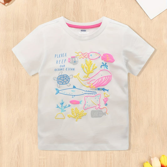 Girl's Cute Cartoon T-shirt for Summer Outings