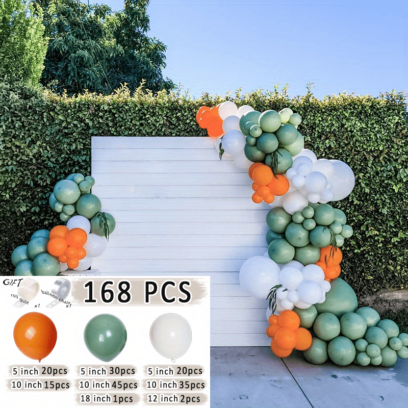 168pcs Avocado Balloon Garland Set Orange Latex Thick Balloon Arch Kit