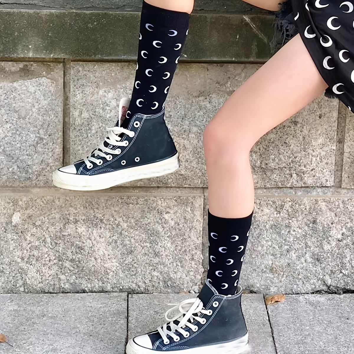 Moon Pattern Leg Socks Women's Socks