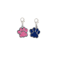 2pcs Glitter Engraved Dog Tag Keychain Footprint Paw Print Pet Tag Zinc Alloy