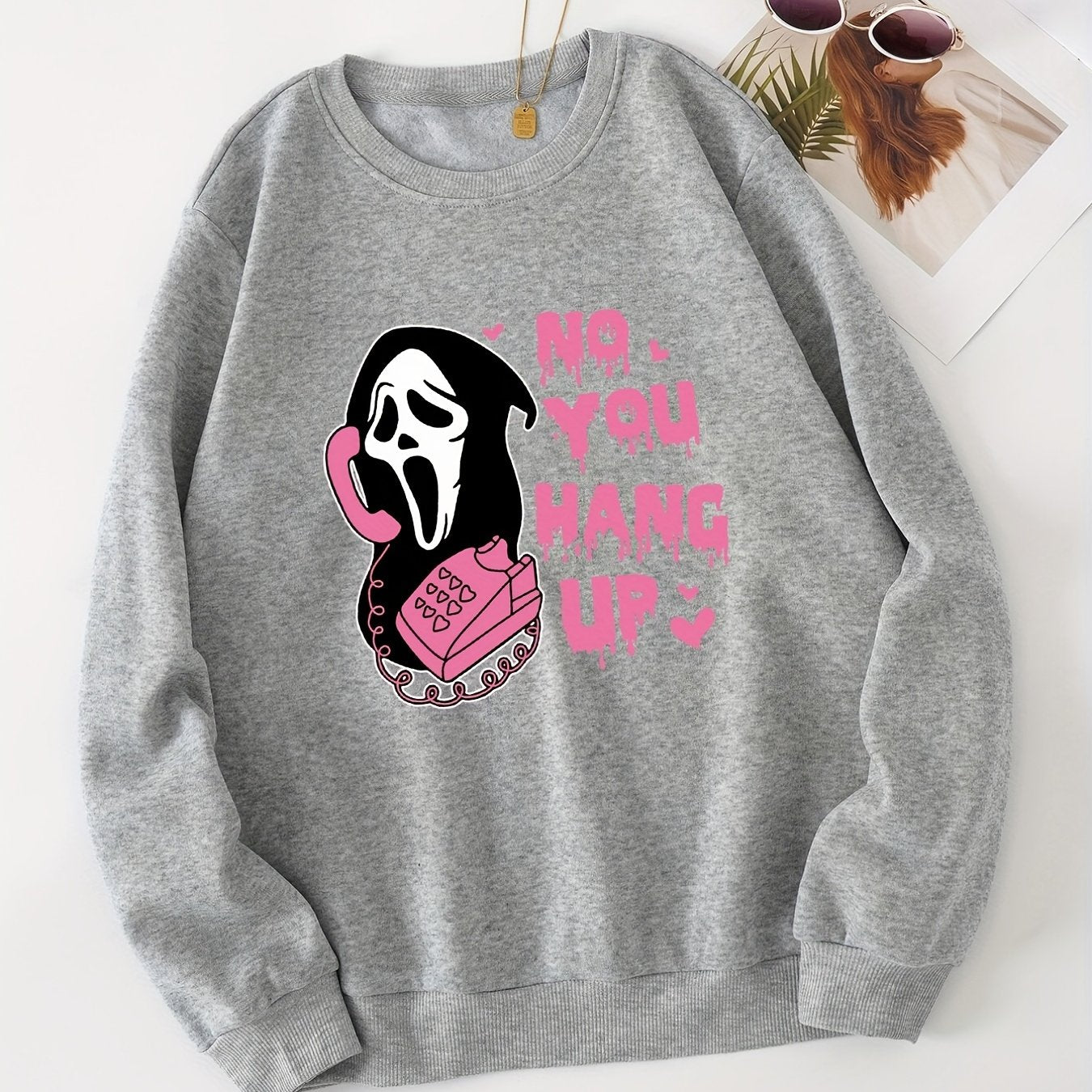 Halloween Elements Print Crew Neck Sweatshirt Long Sleeve Y2K Style