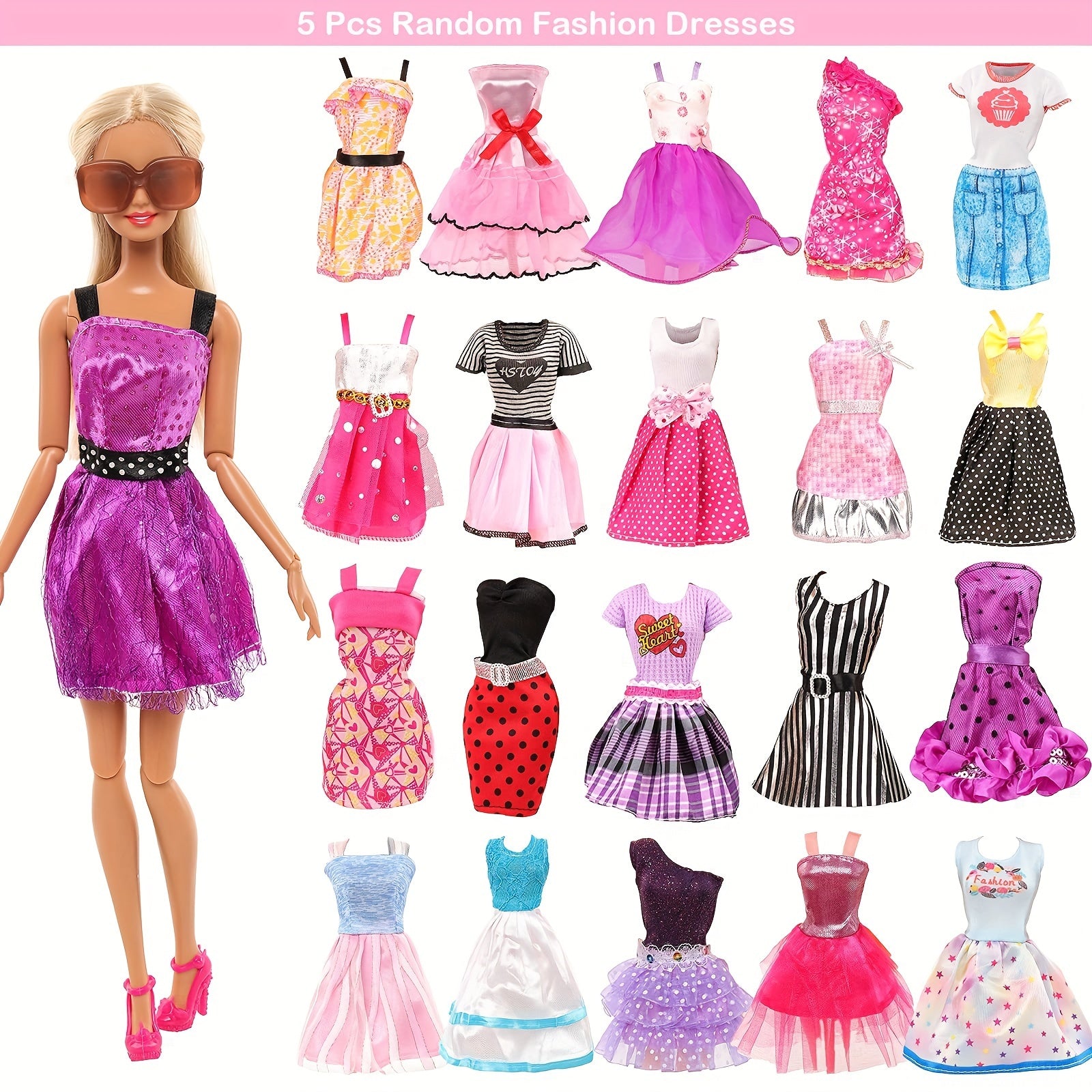 31pc Doll Clothes & Accessories: Dresses, Gowns, Swimsuits, Outfits, Shoes