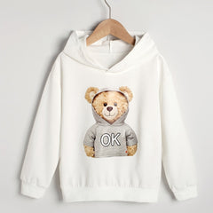 Girls Cartoon Bear Print Hoodie Long Sleeve Sweatshirt