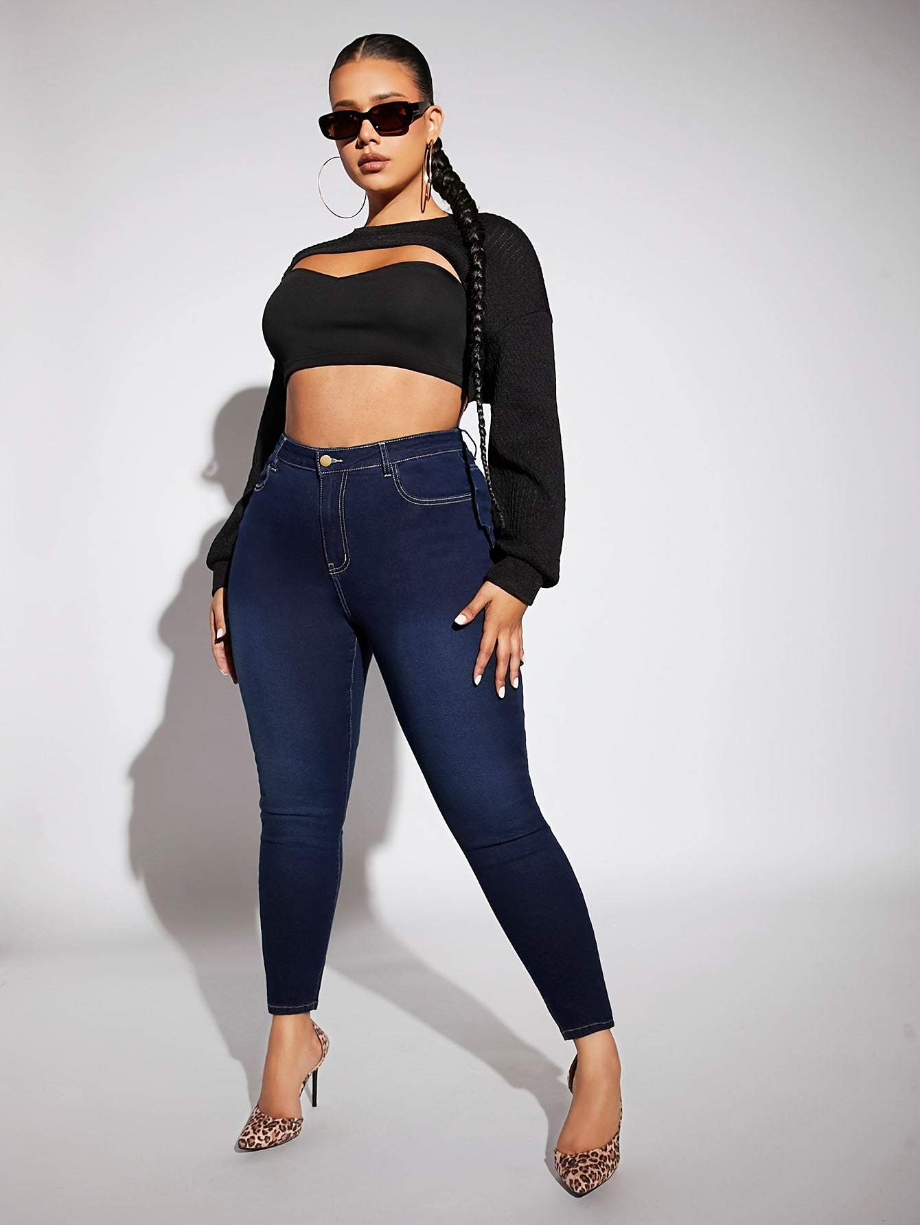 Retro Jeans Women's Plus Solid Button Fly High Rise