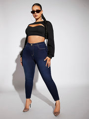 Retro Jeans Women's Plus Solid Button Fly High Rise