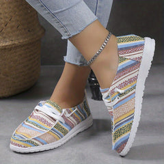 Striped Canvas Lace Up Sneakers Lightweight Comfy Daily Shoes