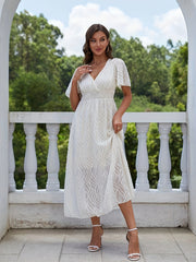 V Neck Midi Dress Flutter Sleeve Casual Party Dress