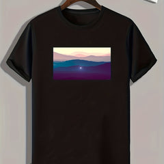 Scenery Print Men's Comfy T shirt Active Slightly Stretch Tee