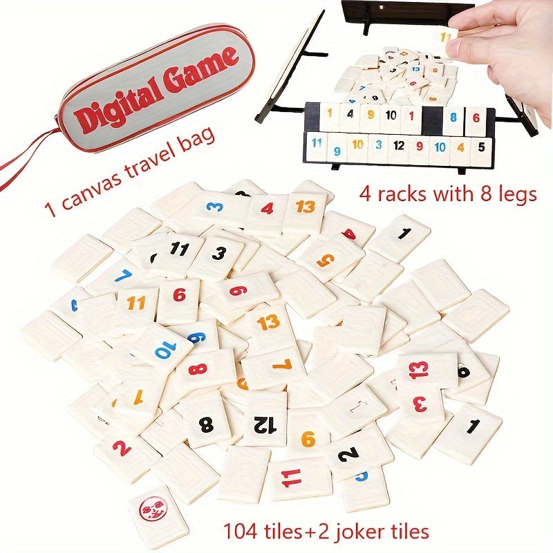 Rummy Tile Board Game with Racks in Travel Bag