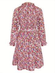 Floral Print Lantern Sleeve V Neck Dress
