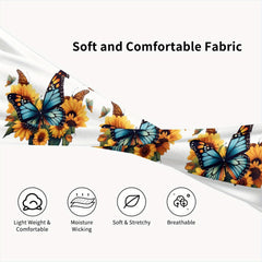 Sunflower & Butterfly Print Sports Headband - Stretchy & Breathable Polyester