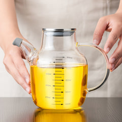 900ml Glass Dispenser with Lid Kitchen Cooking Container Handle Easy Pouring