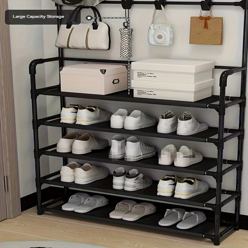 Metal Shoe And Hat Rack with 8 Hooks and Waterproof Cloth Layer