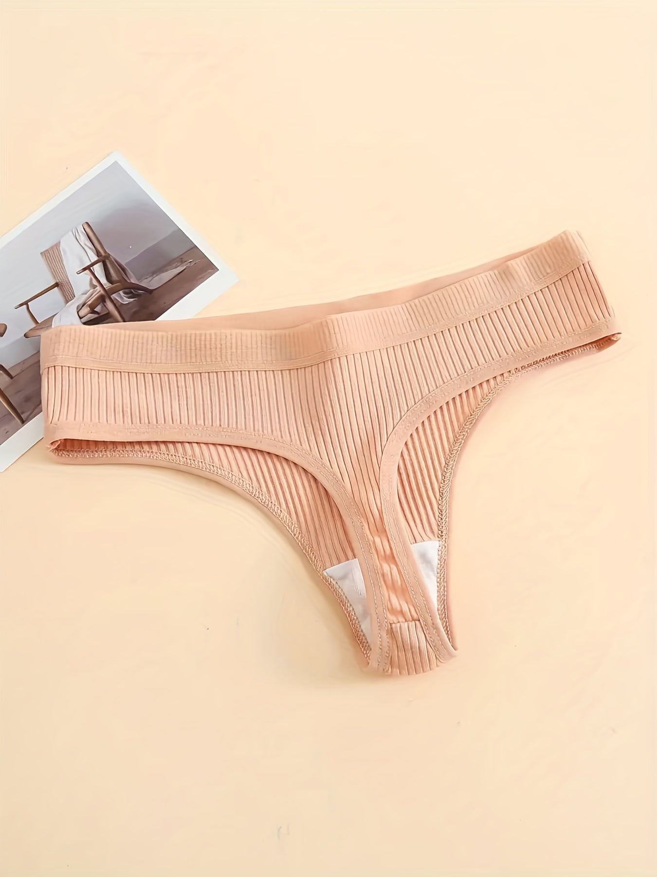 5pcs Ribbed Thongs Soft Comfy Low Waist Panties Women's Lingerie & Underwear