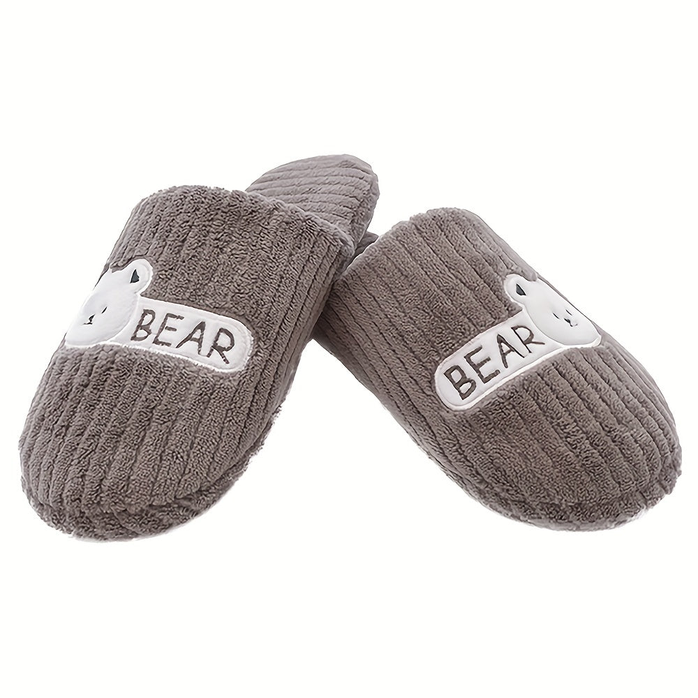 Men's Bear Slippers Soft Plush Cozy Anti-Skid Indoor Shoes
