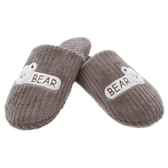 Men's Bear Slippers Soft Plush Cozy Anti-Skid Indoor Shoes